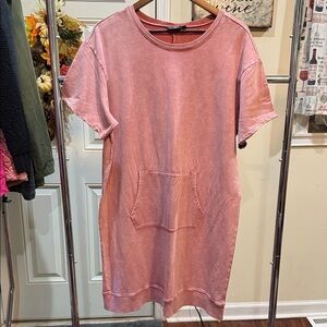 Casual Pink Mini Dress with Front Pocket